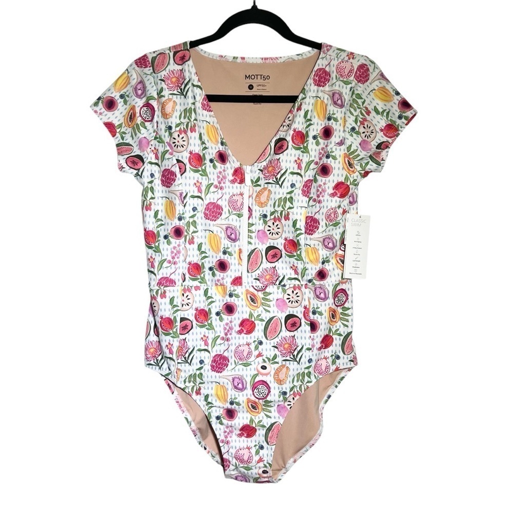 Mott50 Madeline Fresco Crush Print Short Sleeve V Neck One Piece SwimSuit NWT M